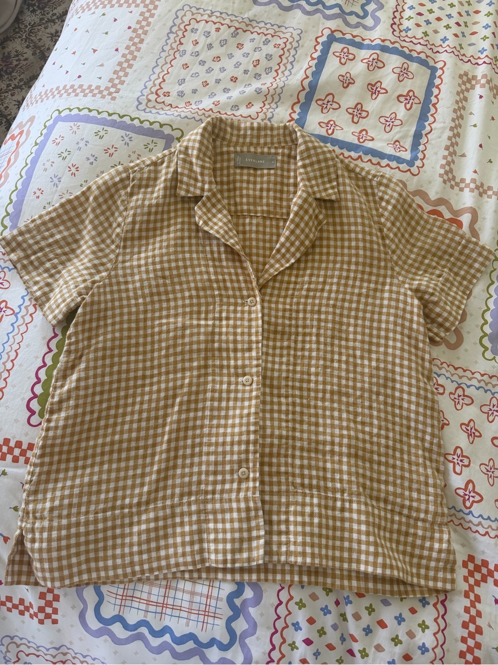 Everlane Linen Notch Shirt - Golden Hour (mustard gingham)
